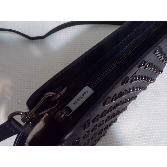 Michael Kors Navy Blue Black Studs Handbag Crossbody Adj Strap - Picture 7 of 9